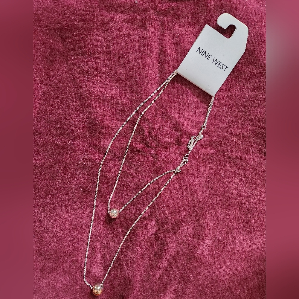 Nine West Dual-Layer Silver Plated Ball Pendant Necklace